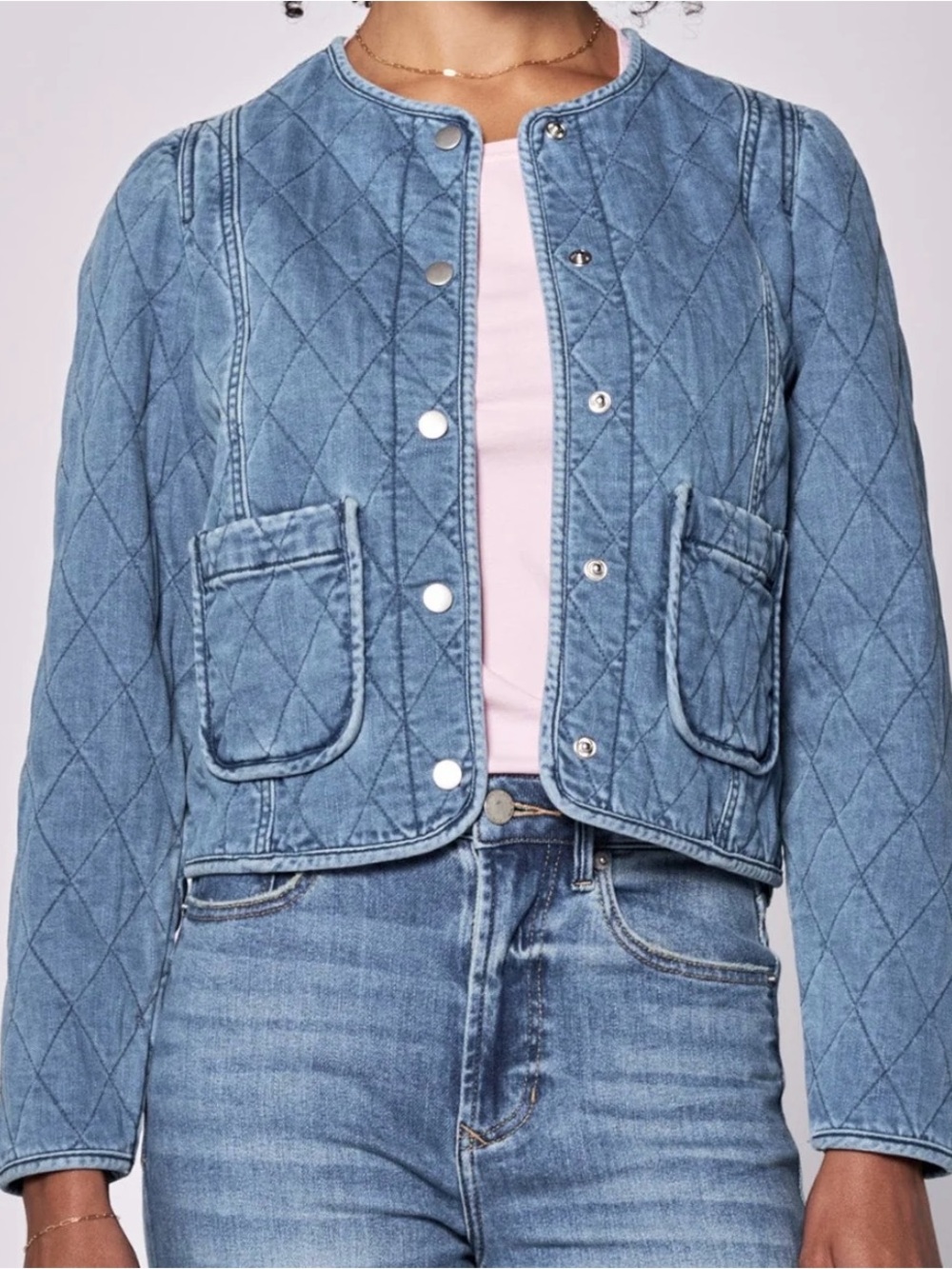 Dear John Light Blue Quilted Denim Bomber Jacket